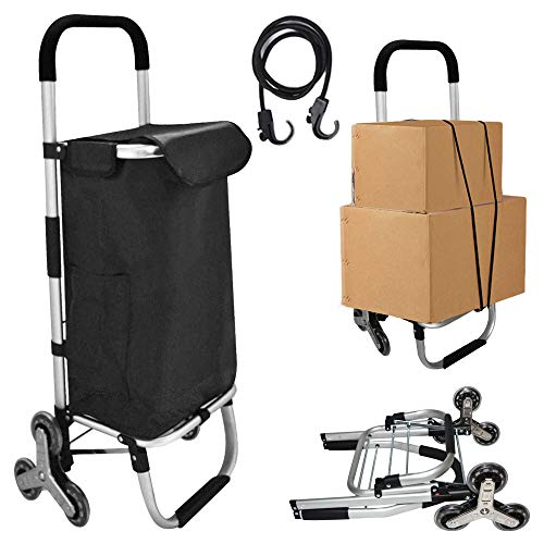 Carro de la Compra Plegable 6 Ruedas Carritos de la Compra Carrito Compra Rolser Aislado Carro Bolsa Subir Escaleras Impermeable Desmontable Asas de Aluminio, 42L, Negro