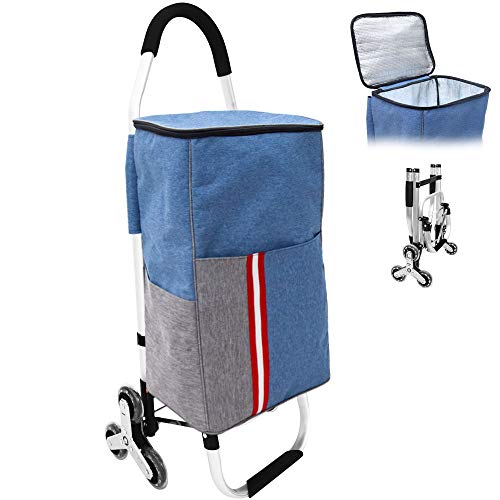 Carro de la Compra Plegable 6 Ruedas Carritos de la Compra Carrito Compra Rolser Aislado Carro Bolsa Subir Escaleras Impermeable Desmontable Asas de Aluminio, 45L, Azul