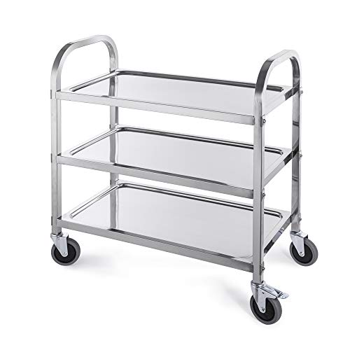 Carro de Servicio/Carro móvil de Tres Capas de Acero Inoxidable con Ruedas, Desmontable, Adecuado para hostelería/Equipamiento médico/Carro multifunción