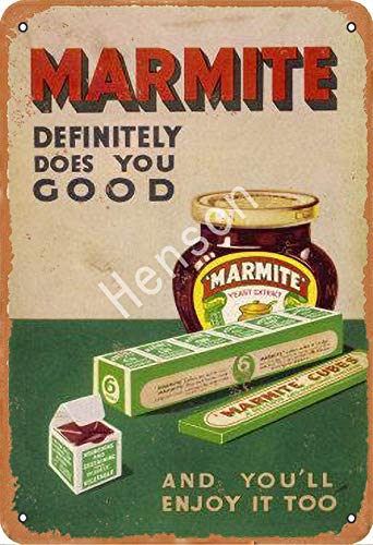 Cartel de metal de Marmite Definitely Does You Good, retro, decoración de pared, bar, jardín, restaurante, puerta, 30 x 20 cm