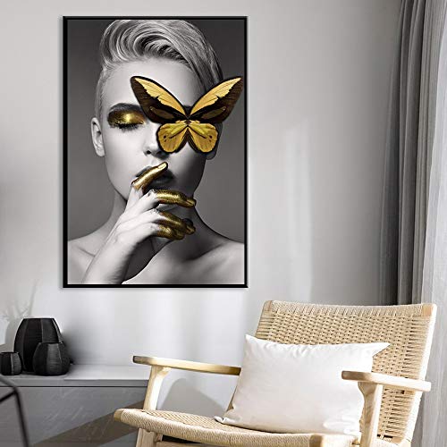 Carteles e Impresiones de Arte de Mariposa de Cuerpo de Mujer Encantadora en Blanco y Negro Moderno Mural HD decoración del hogar 50x75cm sin Marco