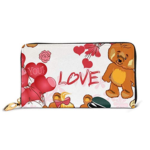 Cartera de Embrague de Cuero Genuino para Mujer, diseño de Papel Tapiz sin Costuras Infantil, Osos, Bolso de Mano con Cremallera de Cuero, Cartera, Cartera Larga de Gran Capacidad para Mujer CU