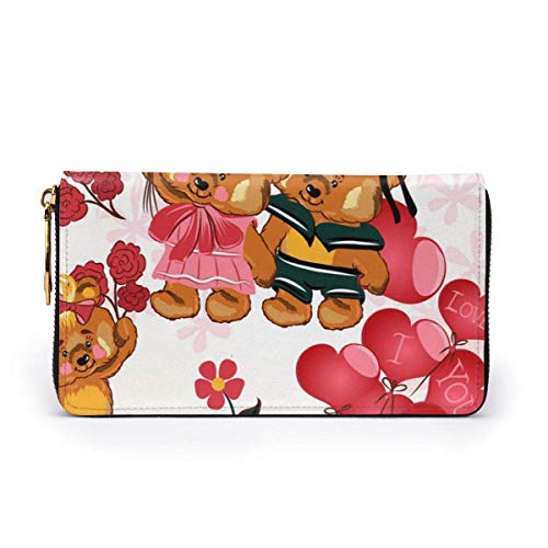 Cartera de Embrague de Cuero Genuino para Mujer, diseño de Papel Tapiz sin Costuras Infantil, Osos, Bolso de Mano con Cremallera de Cuero, Cartera, Cartera Larga de Gran Capacidad para Mujer CU