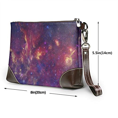 Cartera de piel auténtica para mujer con cremallera alrededor de la muñeca, bolso largo vintage grabado en relieve cuero vacuno embrague triple monitor multi pantalla espacio espacio Etoiles Stars