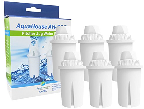 Cartuchos de filtro clásicos y universales AH-PBC AquaHouse compatibles con diferentes jarras de agua como Brita Classic, Kenwood, Laica, PearlCo y Dafi, 6 unidades