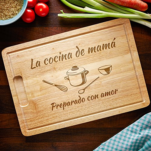 Casa Vivente Tabla de Cortar de Madera con Grabado Preparado con Amor - La Cocina de Mamá Madera de Caucho 40,5 x 28,5 x 2 cm