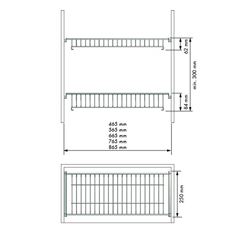 Casaenorden - Kit Escurridor de platos y vasos de acero con bandeja recoge aguas para mueble de cocina, Ancho 865 mm