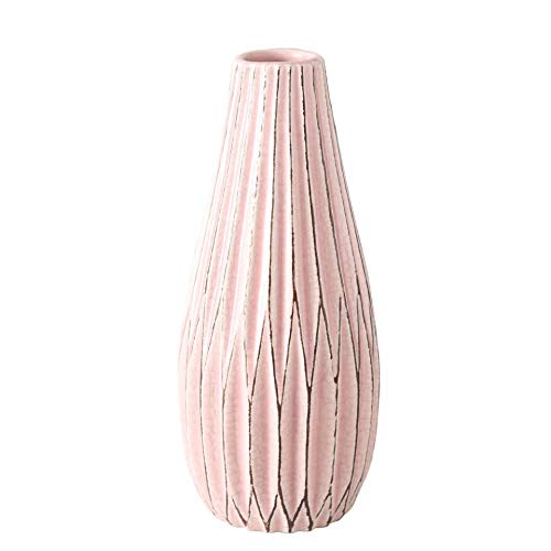 CasaJame 2 x Macetas de Interior y Exterior - Jarrones de Mesa de Cerámica para Plantas - Jardineras de Porcelana Decorativas con Estructura en Relieve - Terracota Rosa Altura 24cm, Ø 10cm