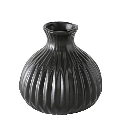 CasaJame 3 x Macetas de Interior y Exterior - Jarrones de Mesa de Cerámica para Plantas - Jardineras de Porcelana Decorativas con Estructura en Relieve - Terracota Negra Altura 12cm, Ø 9cm