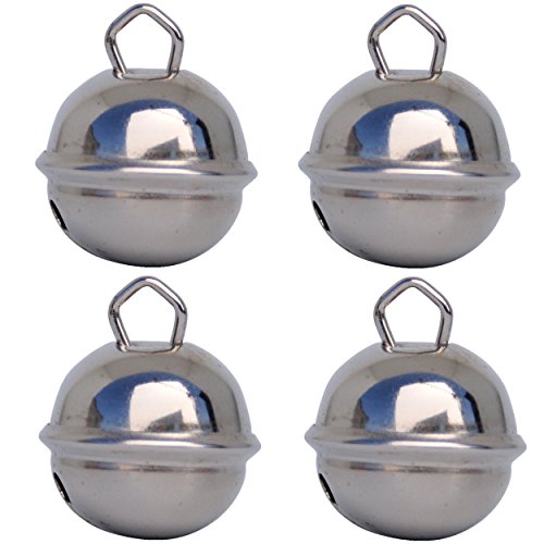 Cascabeles Plateados Grandes (25mm x4 Campanillas Plata Musicales Sonoros) - 16 Colores de MUSIKID (Bebe Niños) Para Manualidades Navidad Boda Sonajeros Muñeca Perros Pesca Carnaval Gato Montessori