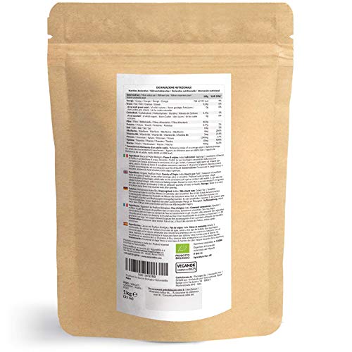 Cáscara de Psyllium Ecológico [99% Pureza] 1 Kg. Psyllium Husk, Natural y Puro. 100% cutícula de semillas de Psilio Orgánico, producido en India. Rico en Fibra, para añadir al Agua, Bebidas y Zumos.