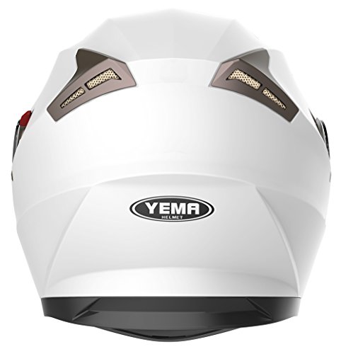 Casco Moto Integral ECE Homologado - YEMA YM-829 Casco de Moto Scooter para Mujer Hombre Adultos con Doble Visera -Blanco-XL