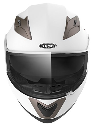 Casco Moto Integral ECE Homologado - YEMA YM-829 Casco de Moto Scooter para Mujer Hombre Adultos con Doble Visera -Blanco-XL