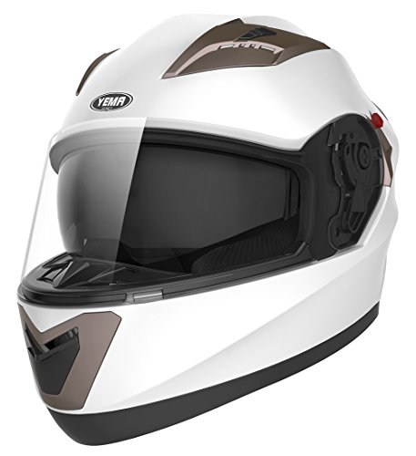 Casco Moto Integral ECE Homologado - YEMA YM-829 Casco de Moto Scooter para Mujer Hombre Adultos con Doble Visera -Blanco-XL