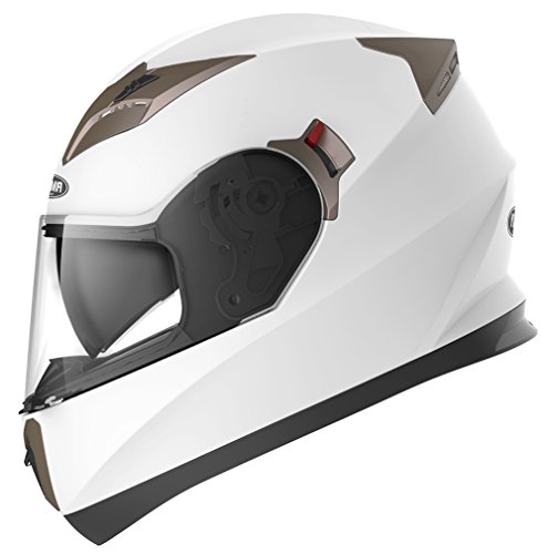 Casco Moto Integral ECE Homologado - YEMA YM-829 Casco de Moto Scooter para Mujer Hombre Adultos con Doble Visera -Blanco-XL