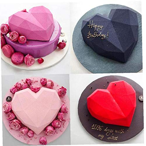 Case&Cover Torta del Molde De Silicona 3D De La Forma del Corazón del Diamante De Chocolate De Repostería Mousse Postre Moldea DIY Hornear Herramienta De Grado Alimenticio