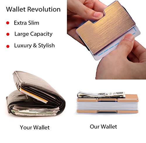 CaseKey - Cartera minimalista de bolsillo de metal con bloqueo RFID, bolsillo para tarjetas de crédito, billetera con protección NFC, para hombre Dorado dorado claro Small