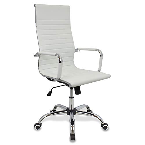 CashOffice - Silla de Oficina PU, Silla de Escritorio Giratoria y Regulable en altura (Varios Colores) (Blanca)