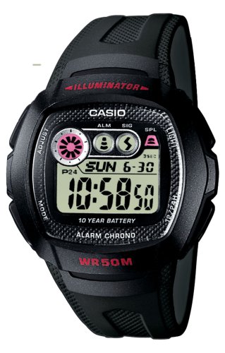 Casio W-210-1CVEF - Reloj digital de caballero de cuarzo con correa de resina negra (cronómetro, alarma, luz) - sumergible a 50 metros