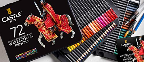 Castle Art Supplies - Juego de 72 lápices de acuarela, para adultos, apto para profesionales, de alta calidad, con colores vibrantes y hermosos efectos cuando se mezclan con agua