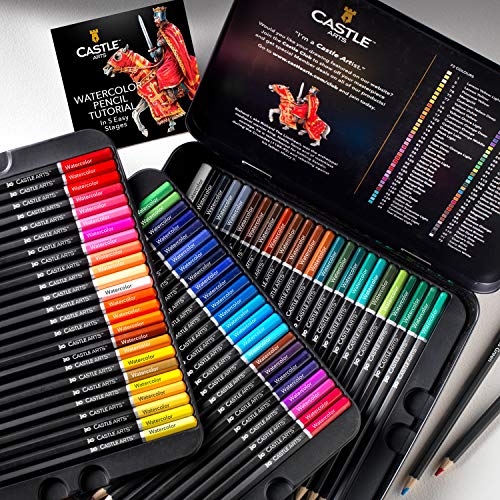 Castle Art Supplies - Juego de 72 lápices de acuarela, para adultos, apto para profesionales, de alta calidad, con colores vibrantes y hermosos efectos cuando se mezclan con agua