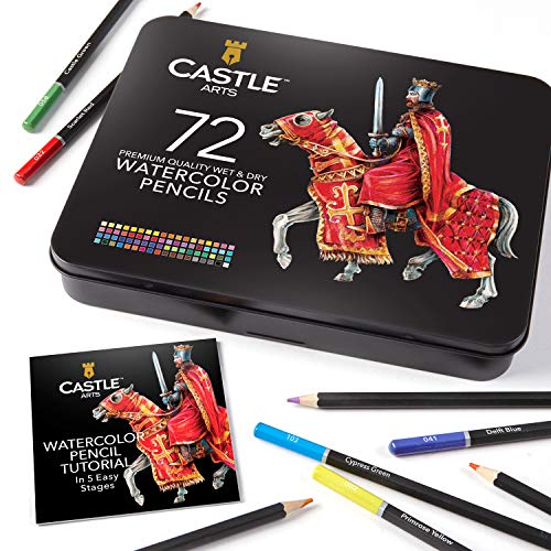 Castle Art Supplies - Juego de 72 lápices de acuarela, para adultos, apto para profesionales, de alta calidad, con colores vibrantes y hermosos efectos cuando se mezclan con agua