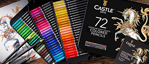 Castle Art Supplies juego de 72 lápices de colores para libros de colorear o útiles escolares para adultos y niños. Serie de calidad y con minas de colores vibrantes