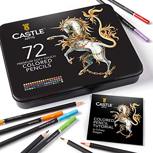 Castle Art Supplies juego de 72 lápices de colores para libros de colorear o útiles escolares para adultos y niños. Serie de calidad y con minas de colores vibrantes