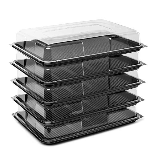 Caterline - 10 platos de sándwich grandes con tapas | bandejas de plástico recicladas para fiestas de catering buffet, 450 mm de largo x 310 mm de ancho x 70 mm de profundidad.