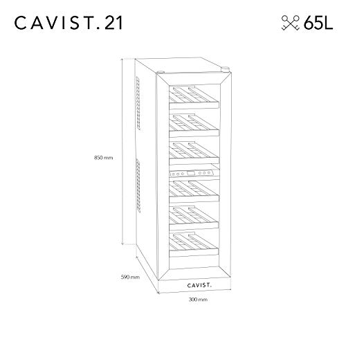 Cavist Cavist21 Vinoteca con 2 Zonas, 21 Botellas, 65 litros, Ultra Silenciosa, Acero Inoxidable, Plateado, 1 W, 30X59X85 cm