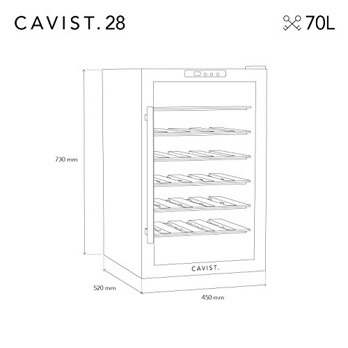 Cavist CAVIST28 Vinoteca 12 Botellas, 70 litros, Ultra Silenciosa, Acero Inoxidable, Plateado