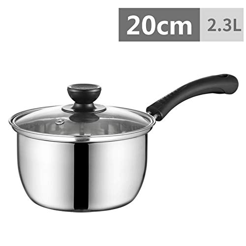 Cazos para leche Olla de leche de acero inoxidable Sartén antiadherente Olla pequeña Sopa Tapa de vidrio for cocina de inducción Estufa de gas para café, Mantequilla y Salsas ( tamaño : 2.3L )