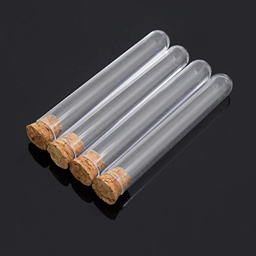 CCH-SHIGUANS, 10pcs / pack transparente de plástico Tubos de ensayo de contenedores de la muestra con tapones de corcho Tapones for el caramelo bebida del café de almacenamiento o de laboratorio