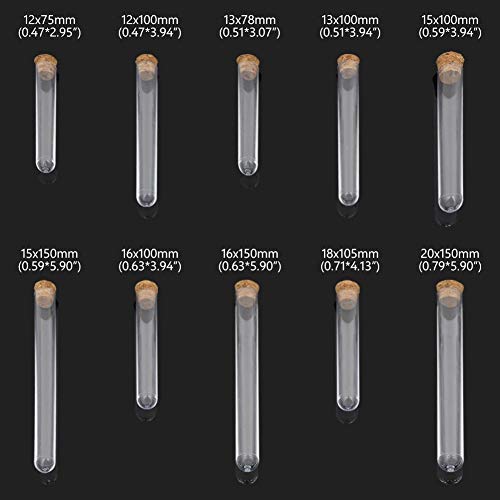 CCH-SHIGUANS, 10pcs / pack transparente de plástico Tubos de ensayo de contenedores de la muestra con tapones de corcho Tapones for el caramelo bebida del café de almacenamiento o de laboratorio