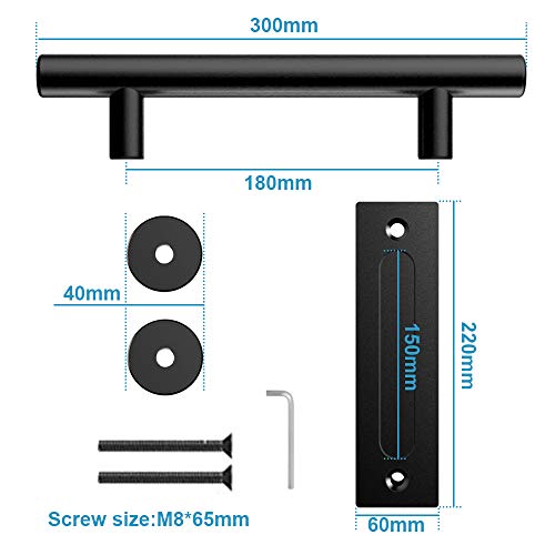 CCJH Tirador y tirador de puerta engastado en negro para puertas de corredera de madera corredizas