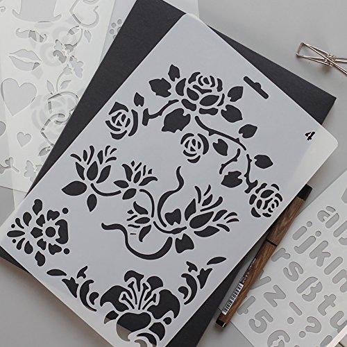 ccmart plástico dibujo plantillas de pintura, Set de 10 con geometría patrón, flores, Ángel Forma, forma de corazón pecfect para cuaderno/diario/Scrapbook/diario/tarjeta DIY manualidades