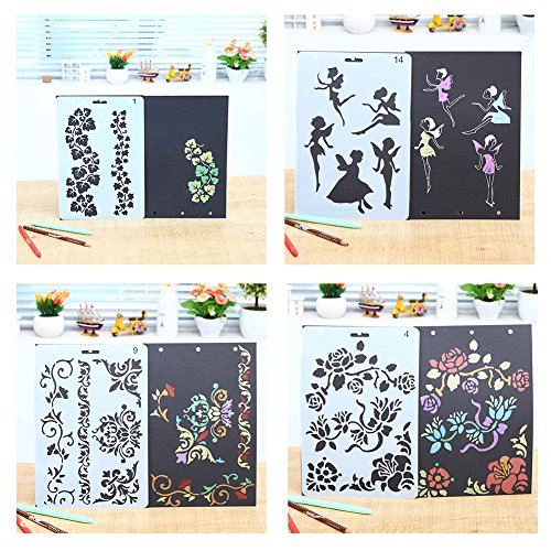 ccmart plástico dibujo plantillas de pintura, Set de 10 con geometría patrón, flores, Ángel Forma, forma de corazón pecfect para cuaderno/diario/Scrapbook/diario/tarjeta DIY manualidades