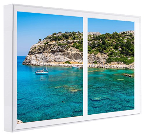 Ccretroiluminados Cuadros Decorativos Ventanas Falsas con Luz Madera Blanco 80 x 60 x 6.5 cm