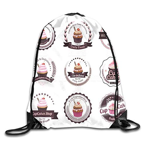 Ccsoixu Drawstring Backpack Gym Bag Travel Backpack Vintage Retro Cupcakes Bakery Small Drawstring Backpacks Women Men Adults，Drawstring Bag Sport Gym Backpack Gym Bag for Men and Women