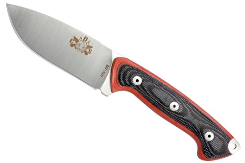 CDS-Survival AXARQUIA - Cuchillo Supervivencia Caza Monte bushcraft Camping Outdoor Campo - Funda de Piel con pedernal - Acero MOVA 58 - Fabricado en España