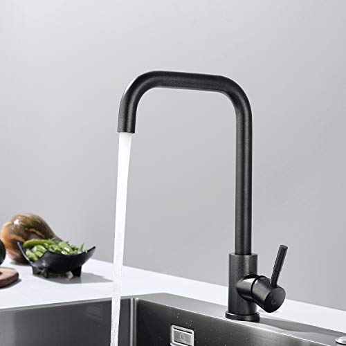 CECIPA Grifo de Cocina Negro Perla Mezclador de Fregadero Giratorio Flexible de 360°Grifos de Cocina de Acero Inoxidable 304 Pintura de Cocina Resistente a la corrosión