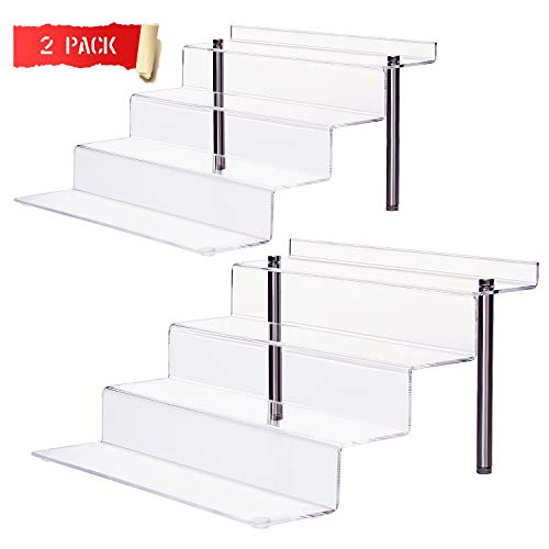 CECOLIC Soporte de exhibición de acrílico Transparente, Estante Vertical Grande de 4 Pasos, para Figuras, Magdalena, lápiz Labial, Esmalte de uñas, condimento, 12 x 11 x 6.3in (2 Pack)