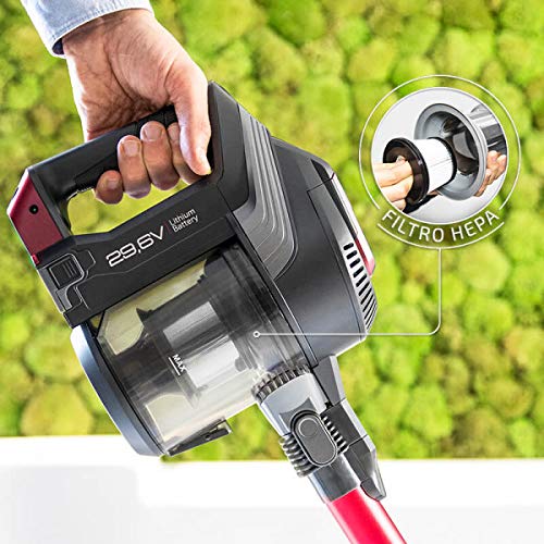 Cecotec Aspirador Vertical Conga ThunderBrush 820 Immortal Battery 29.6 V, Aspirador Vertical, Escoba y de Mano, Tecnología Ciclónica, Filtro HEPA, Autonomía 65 min, Tecnología 360ºy, Rojo