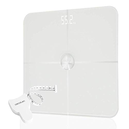 Cecotec Báscula de baño digital inteligente Surface Precision 9600 Smart Healthy. Alta precisión con conectividad,base cristal de alta seguridad recubrimiento de óxido de indio y estaño, pantalla LED