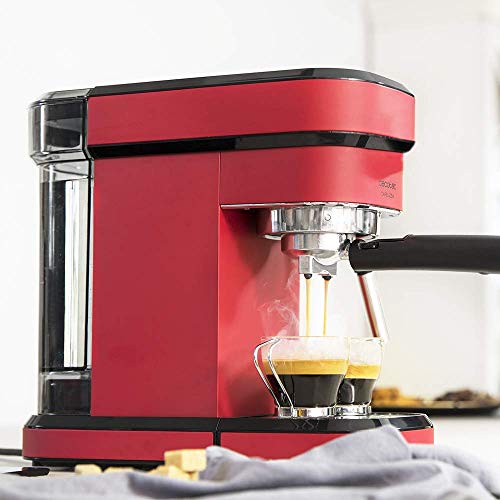 Cecotec Cafelizzia 790 Shiny - Cafetera para Espressos y Cappuccino, 1350 W, Sistema Thermoblock, 20 Bares, Modo Auto para 1-2 Cafés, Vaporizador Orientable, 1.2L, Rojo