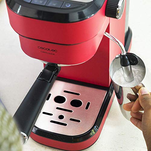 Cecotec Cafelizzia 790 Shiny - Cafetera para Espressos y Cappuccino, 1350 W, Sistema Thermoblock, 20 Bares, Modo Auto para 1-2 Cafés, Vaporizador Orientable, 1.2L, Rojo