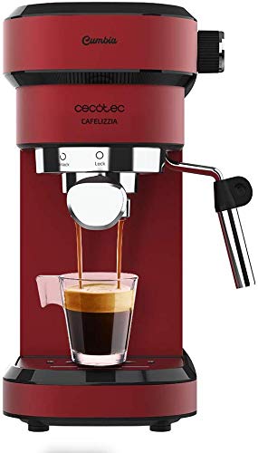 Cecotec Cafelizzia 790 Shiny - Cafetera para Espressos y Cappuccino, 1350 W, Sistema Thermoblock, 20 Bares, Modo Auto para 1-2 Cafés, Vaporizador Orientable, 1.2L, Rojo