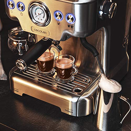 Cecotec Cafetera Express Power Espresso 20 Barista Pro. Thermoblock para Café y Espumar Leche, 20 Bares, Manómetro PressurePro,ModoAuto para 1 y 2 cafés,Vaporizador Orientable,2900W