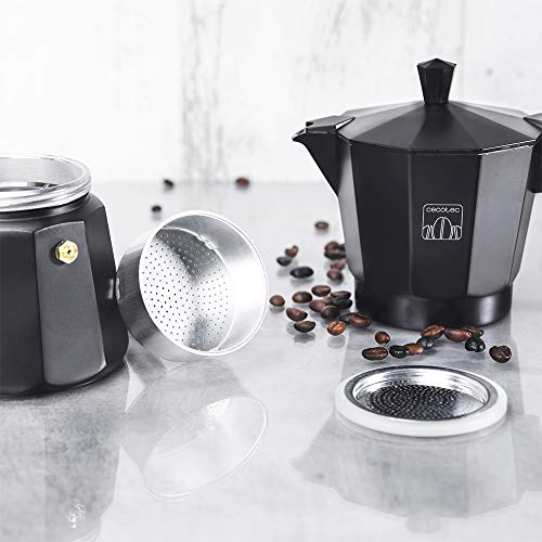 Cecotec Cafetera italiana Mimoka 900 Black. Fabricada en aluminio fundido, Apta para todo tipo de cocinas, Para 9 tazas de café