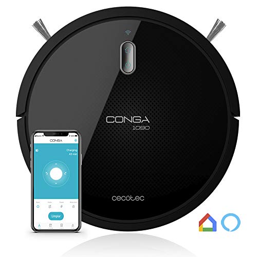 Cecotec Robot Aspirador Conga Serie 1090 Connected. 1400 Pa, Compatible con Alexa y Google Home, Aspira, Barre, Friega y Pasa la Mopa, Cepillo Especial Mascotas, Muro Magnético